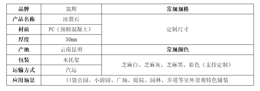 冰裂石規(guī)格說明