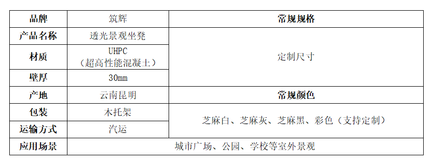 透光坐凳規(guī)格說(shuō)明