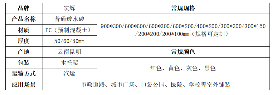 普通透水磚規(guī)格說明